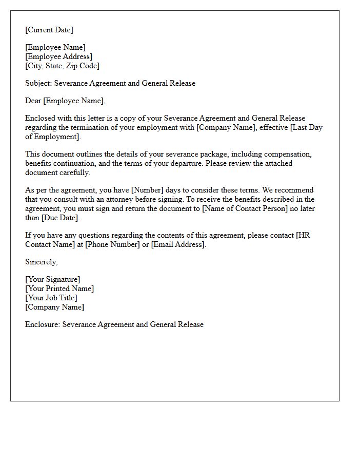 Severance Agreement Document Enclosure