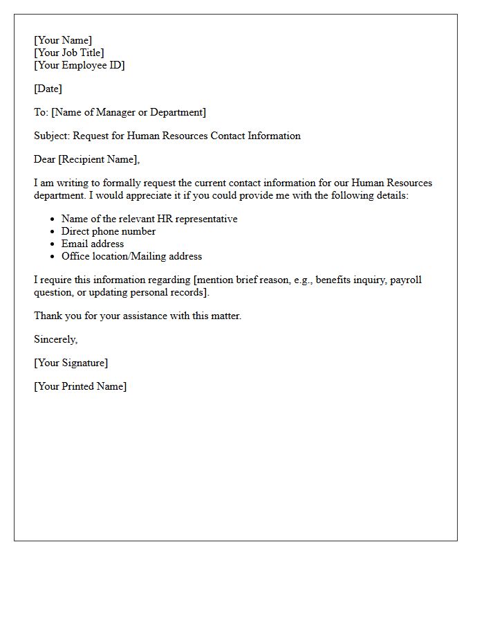 Human Resources Contact Information