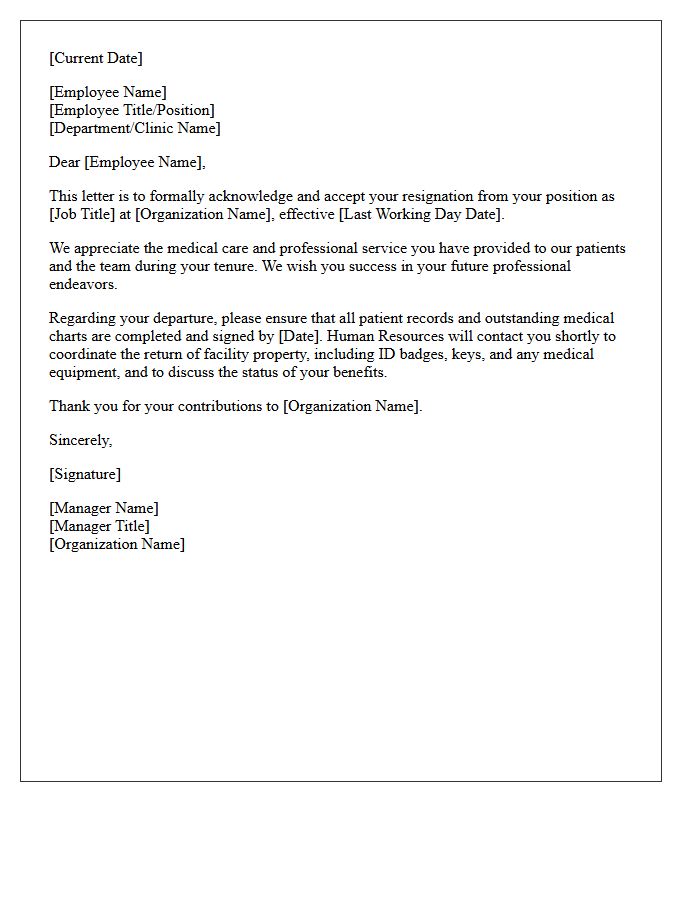 Standard Medical Resignation Acceptance Letter