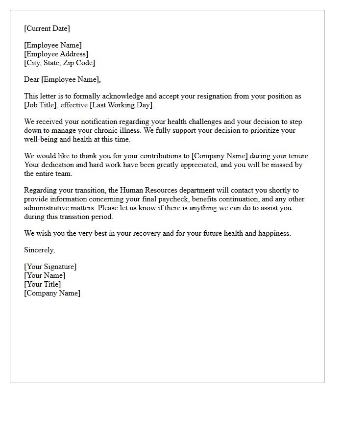 Health-Related Resignation Acceptance Letter for Chronic Illness