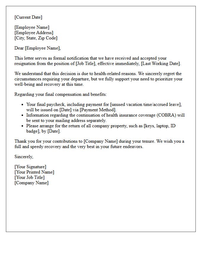Immediate Health-Related Resignation Acceptance Letter