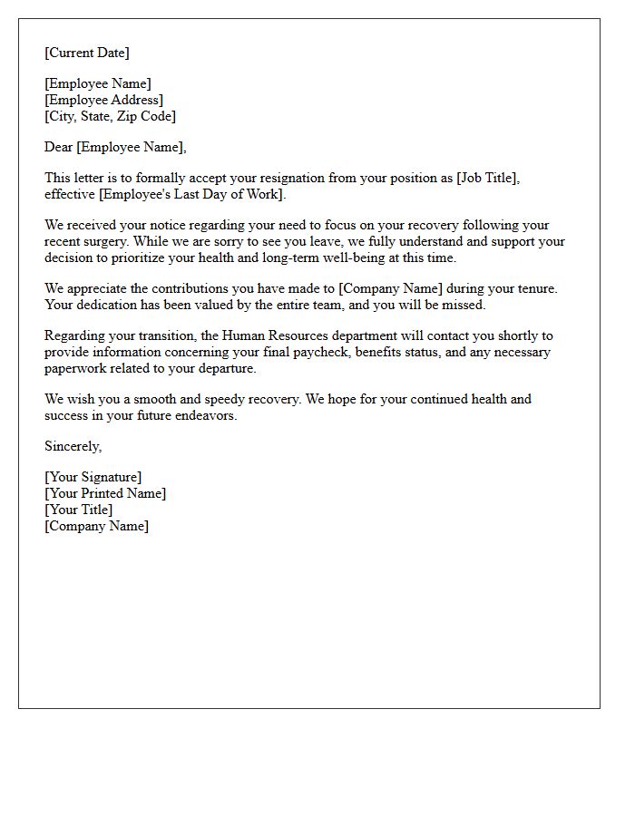 Post-Surgery Recovery Resignation Acceptance Letter