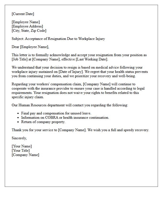 Workplace Injury Medical Resignation Acceptance Letter