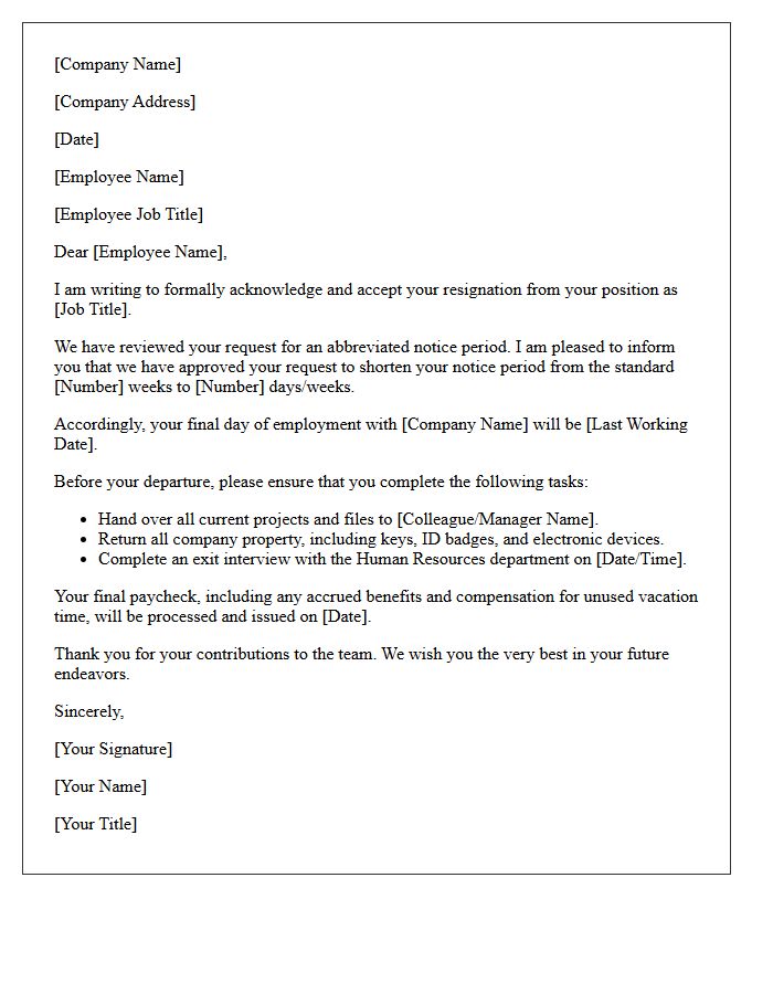 Approval Letter for Abbreviated Resignation Notice