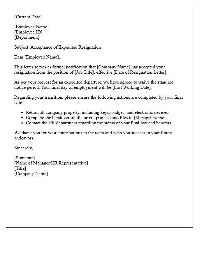 Expedited Resignation Acceptance Letter for Employees