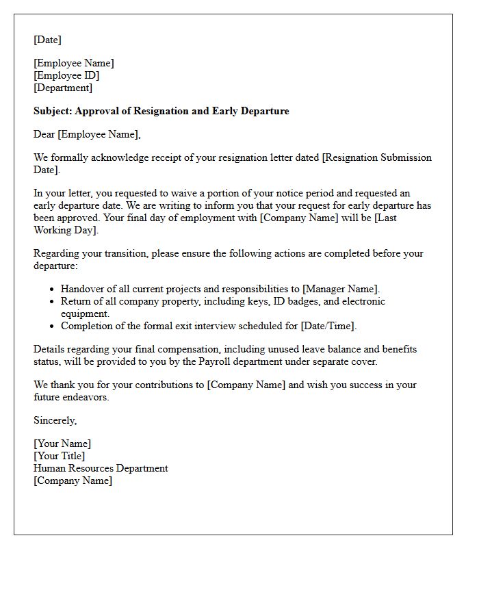 Human Resources Letter Approving Early Departure Resignation