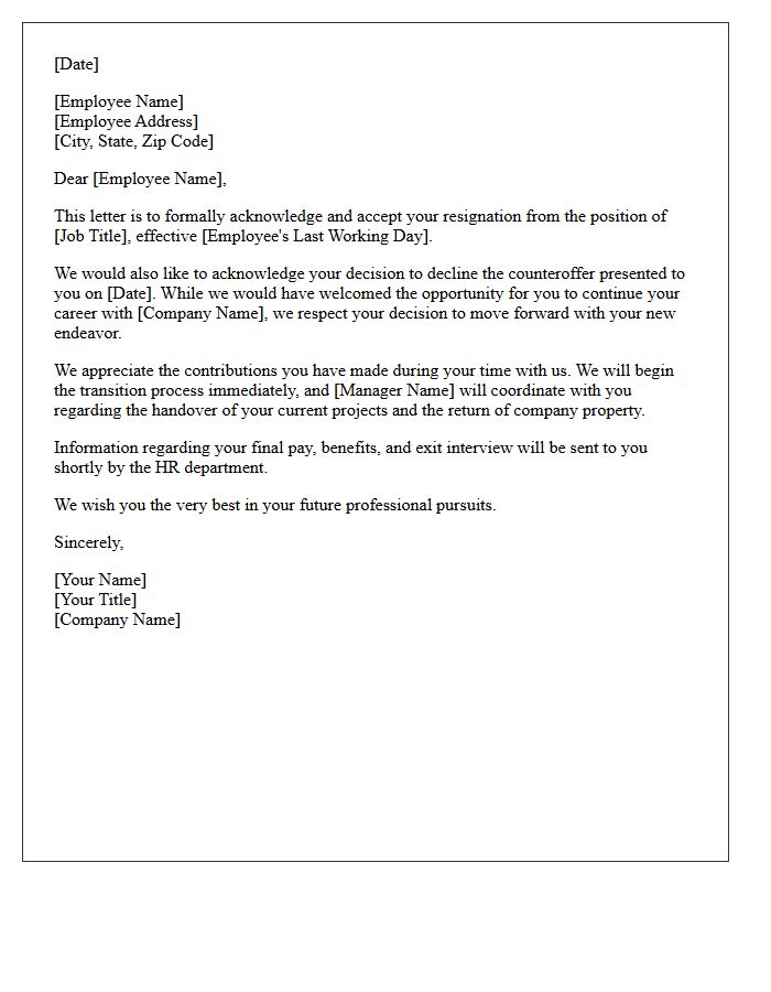 Resignation Acceptance Letter Acknowledging Rejection Of Counteroffer