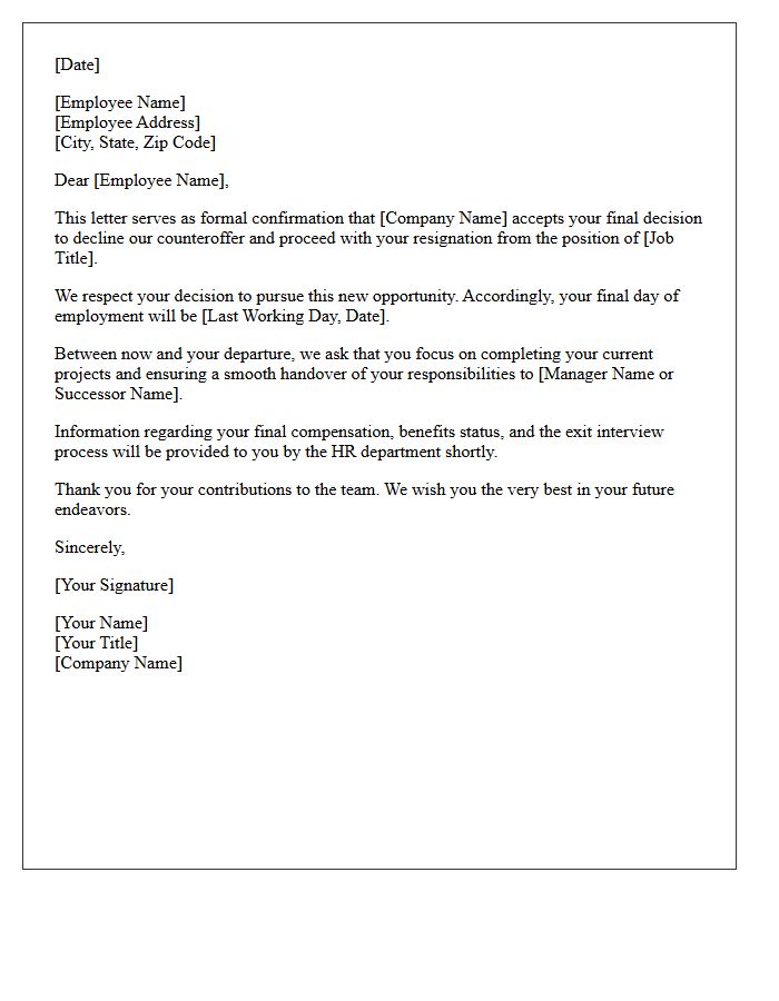 Final Resignation Acceptance Letter Following Counteroffer Rejection
