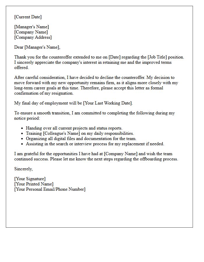 Counteroffer Rejection And Resignation Acceptance Transition Letter