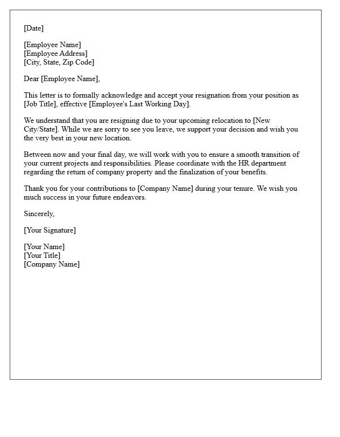 Standard Relocation Resignation Acceptance Letter