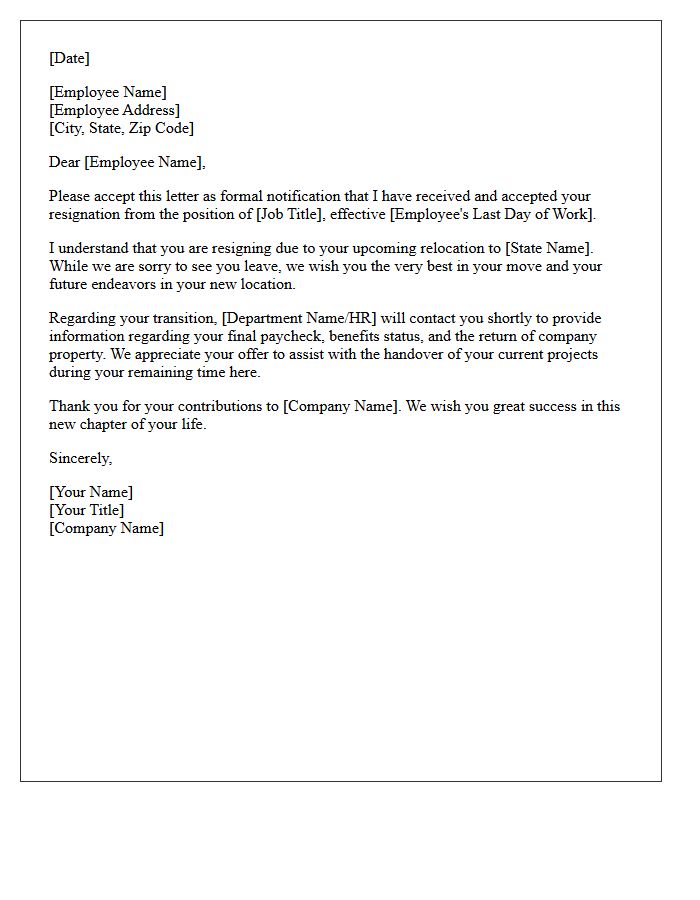 Out-Of-State Relocation Resignation Acceptance Letter