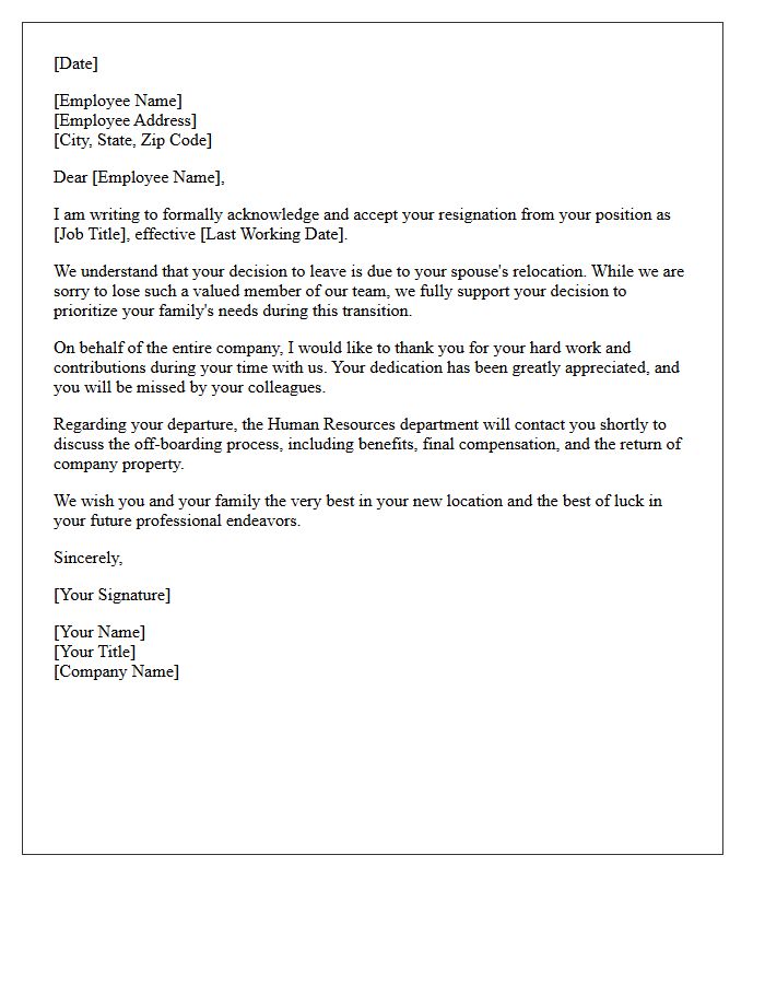 Spousal Relocation Resignation Acceptance Letter