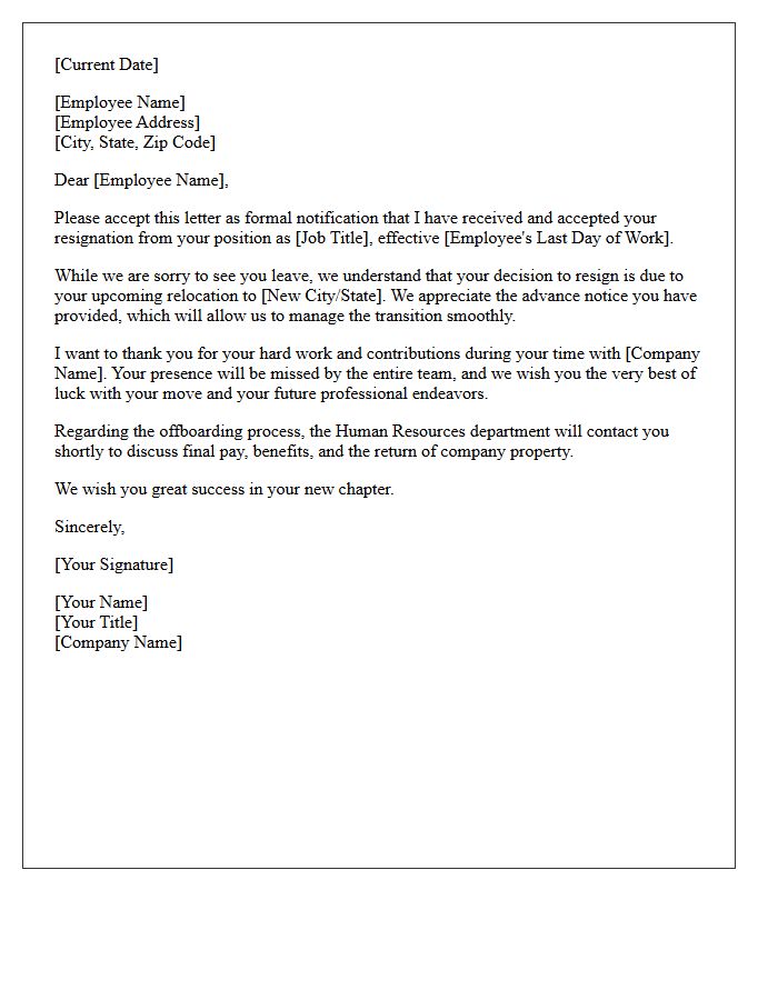 Amicable Relocation Resignation Acceptance Letter