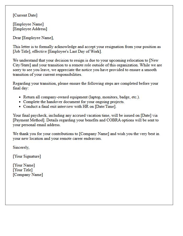 Remote Transition Relocation Resignation Acceptance Letter