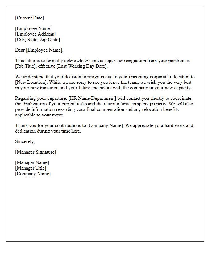 Corporate Relocation Resignation Acceptance Letter