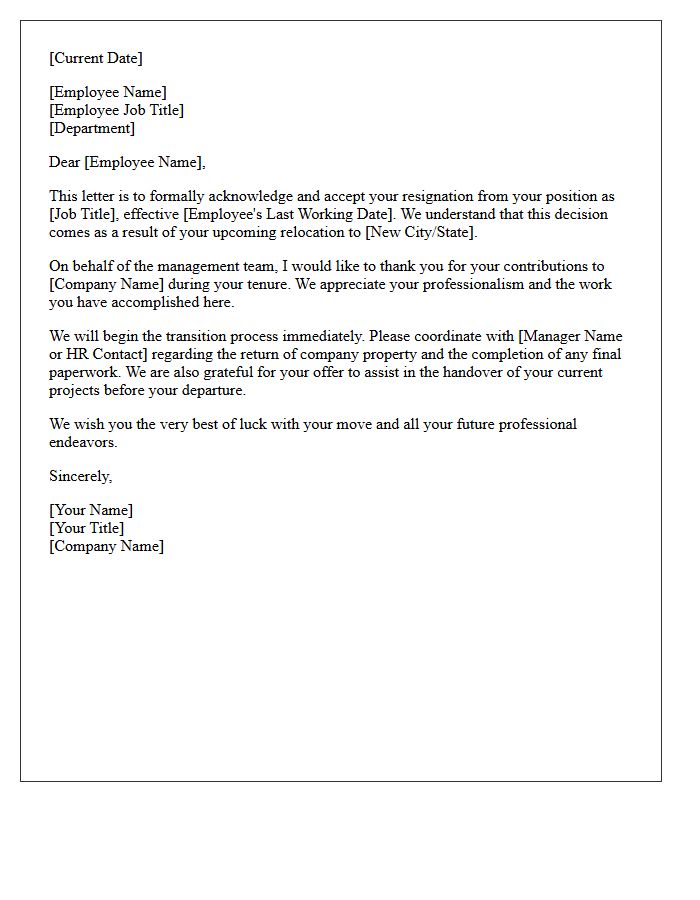 Management Relocation Resignation Acceptance Letter