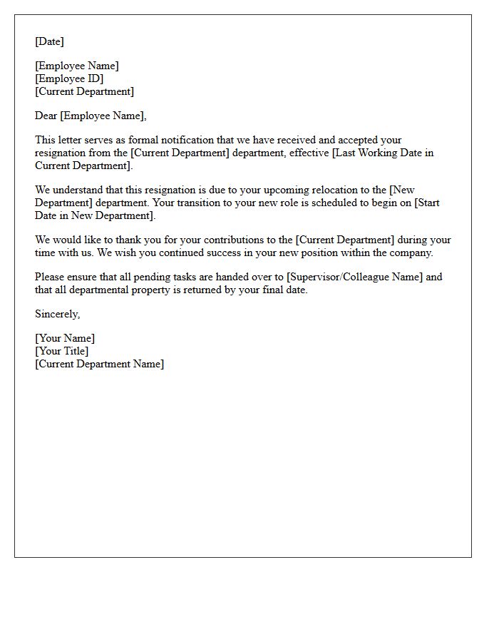 Departmental Relocation Resignation Acceptance Letter