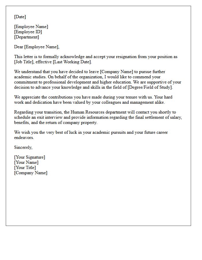 Human Resources Resignation Acceptance Letter for Academic Pursuits