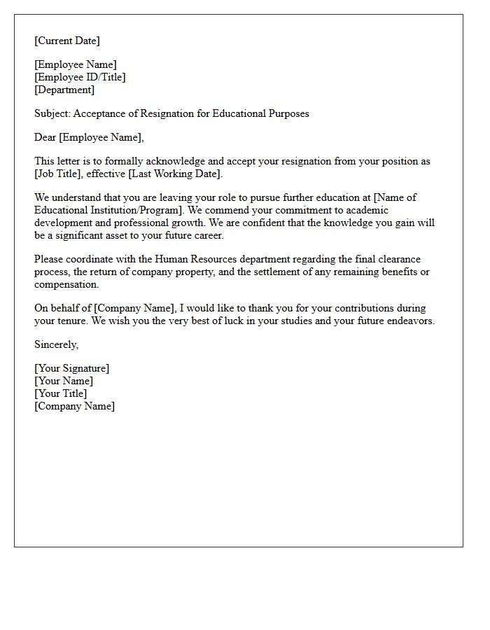Official Resignation Acceptance Letter for Educational Leave