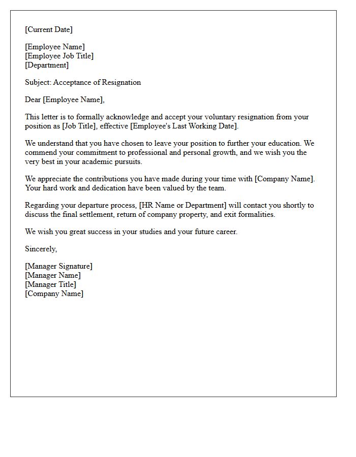 Acceptance Letter for Voluntary Resignation to Pursue Education