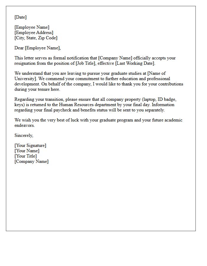 Human Resources Acceptance Letter of Resignation for Graduate School