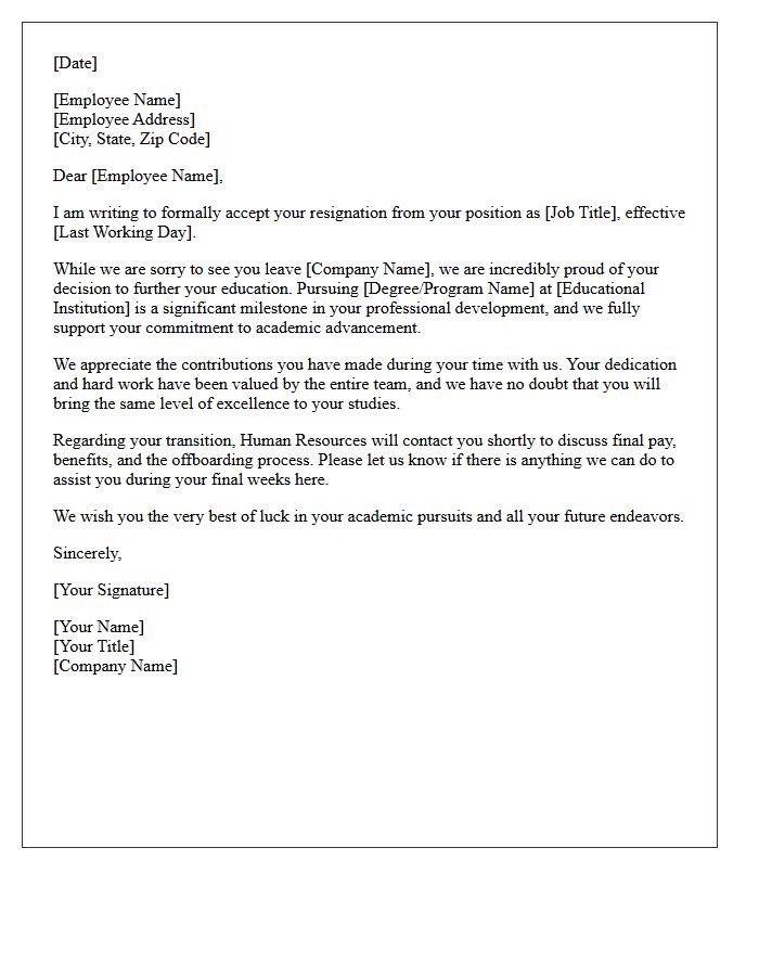 Resignation Acceptance Letter Recognizing Academic Advancement