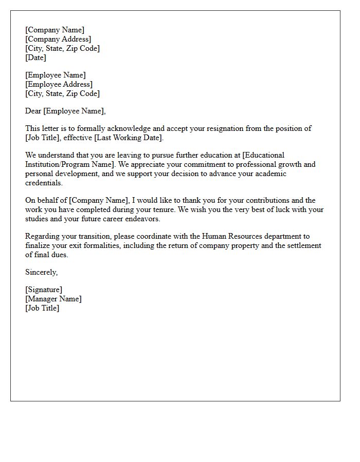Corporate Acceptance Letter for Education-Based Resignation