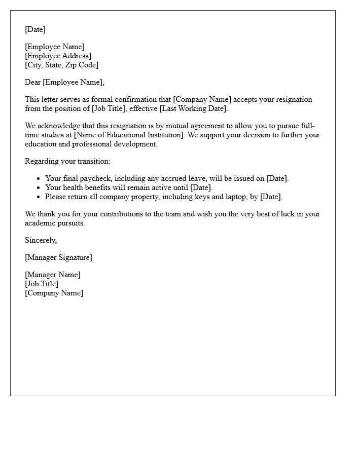Mutual Resignation Acceptance Letter for Full-Time Study