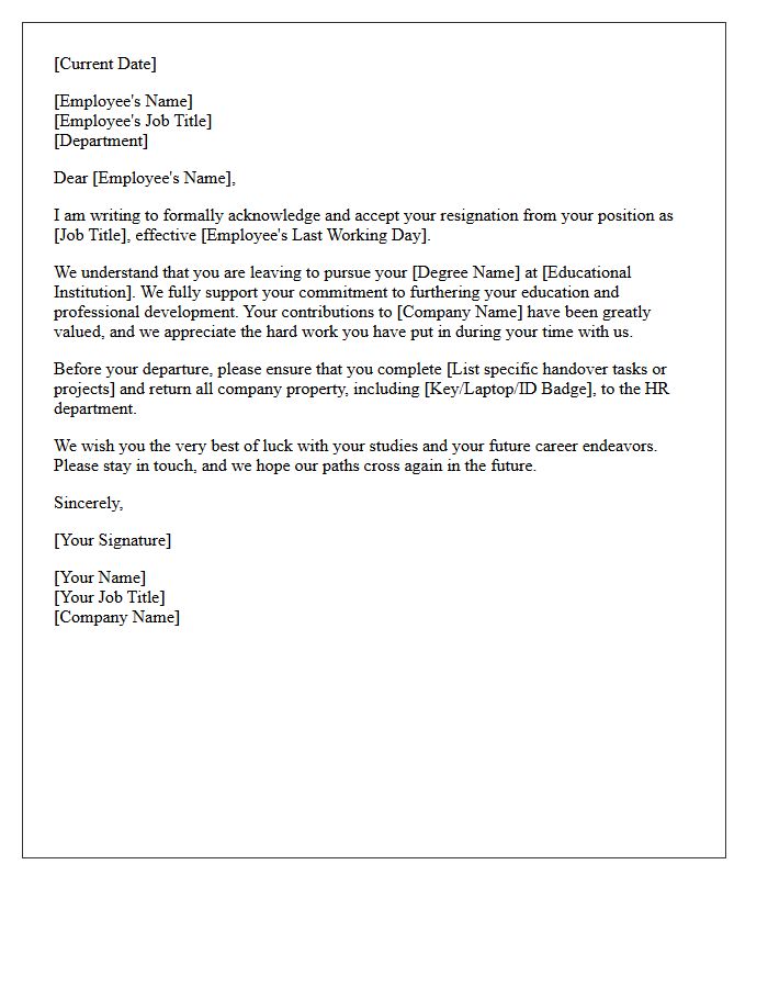 Professional Resignation Acceptance Letter for Degree Completion