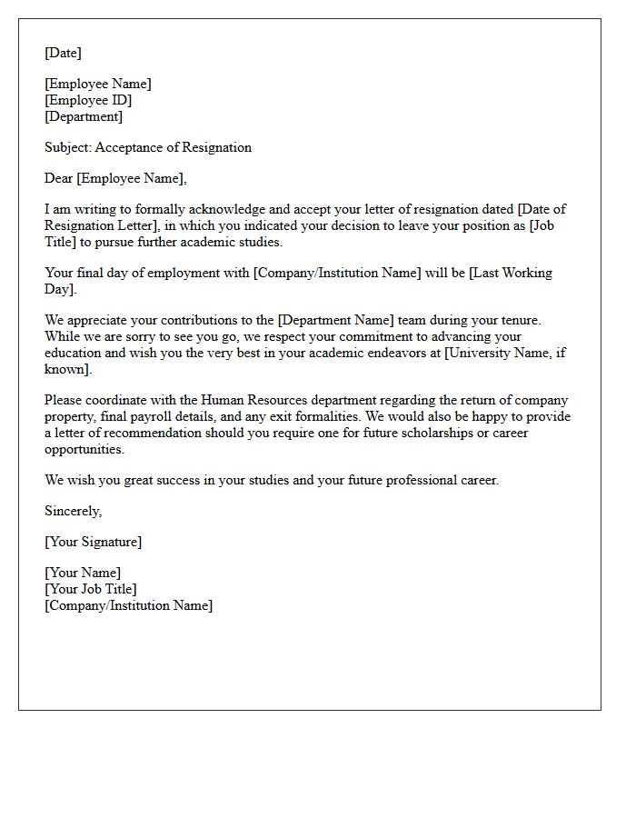 Employee Departure and Resignation Acceptance Letter for Academic Reasons