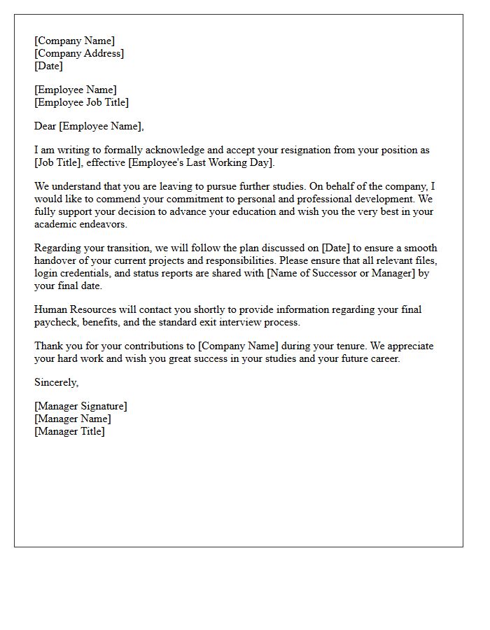 Transition and Resignation Acceptance Letter for Further Studies