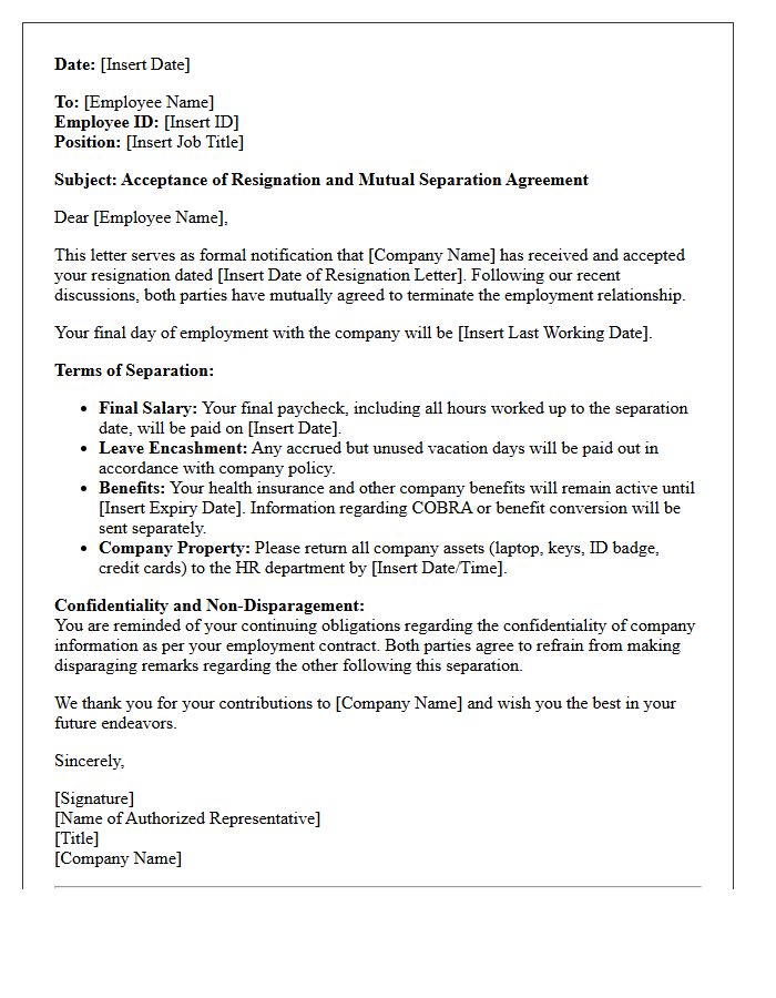 Mutual Separation and Resignation Acceptance Letter