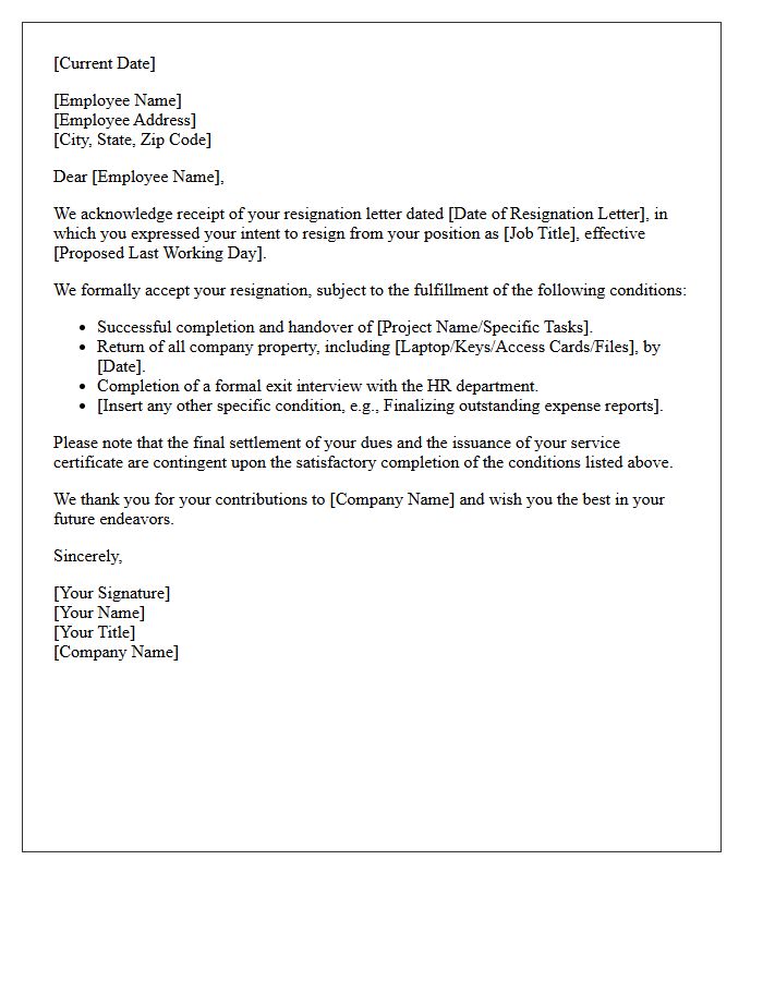 Conditional Resignation Acceptance Letter