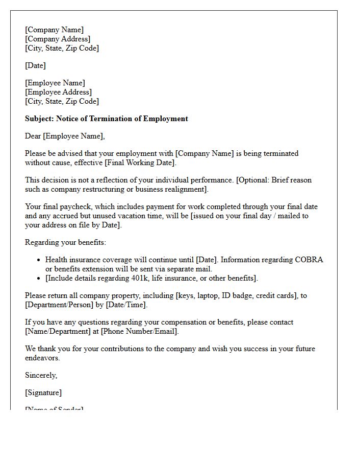 Notice of Termination Without Cause Letter