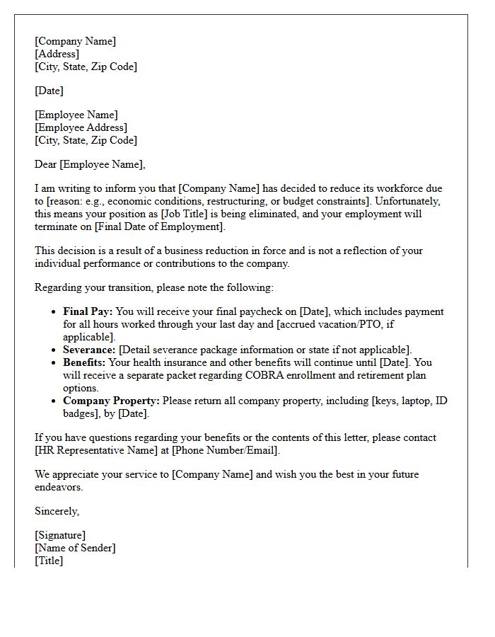 Reduction in Force Termination Letter
