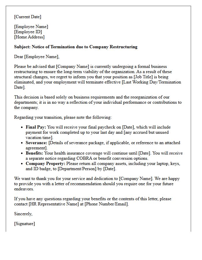 Company Restructuring Termination Letter