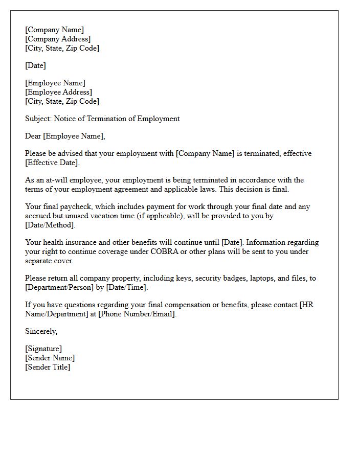 At-Will Employment Termination Letter