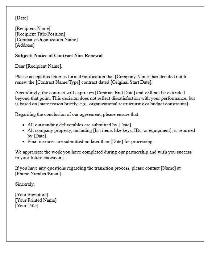 Contract Non-Renewal Termination Letter