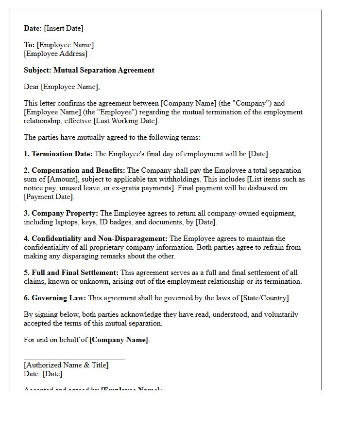 Mutual Separation Agreement Letter