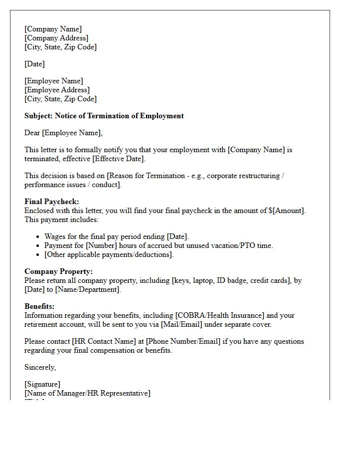 Final Paycheck and Termination Letter