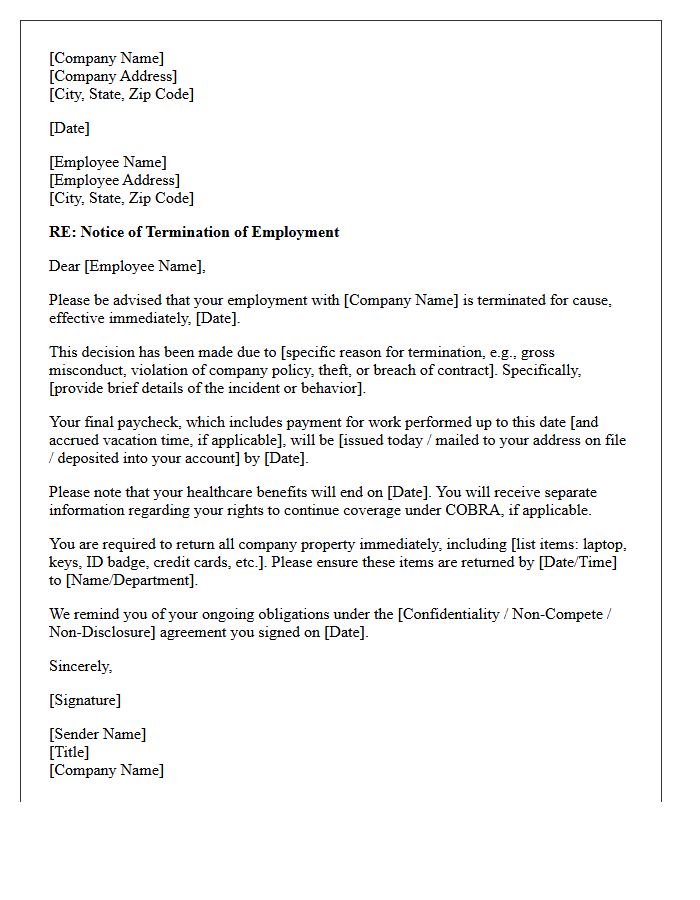 Termination for Cause Letter