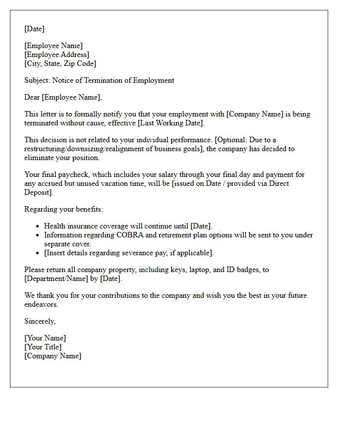 Termination Without Cause Letter