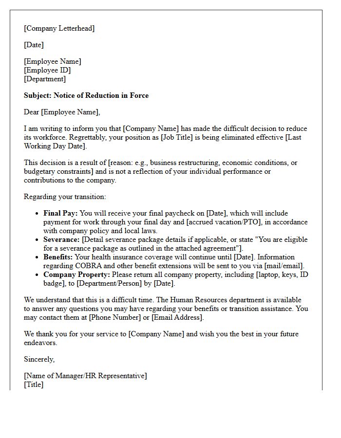 Reduction in Force Notice Letter