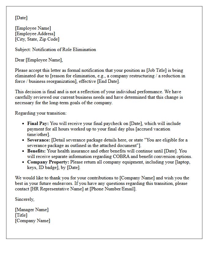 Role Elimination Notification Letter
