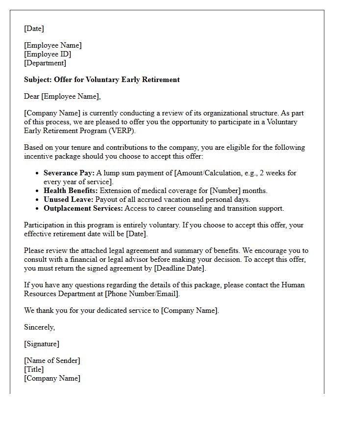 Voluntary Early Retirement Offer Letter