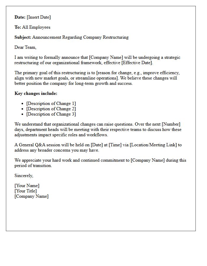 Company Restructuring Announcement Letter