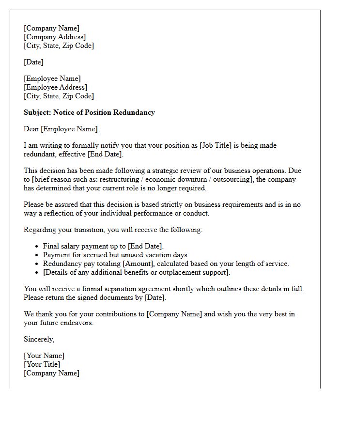 Position Redundancy Notice Letter