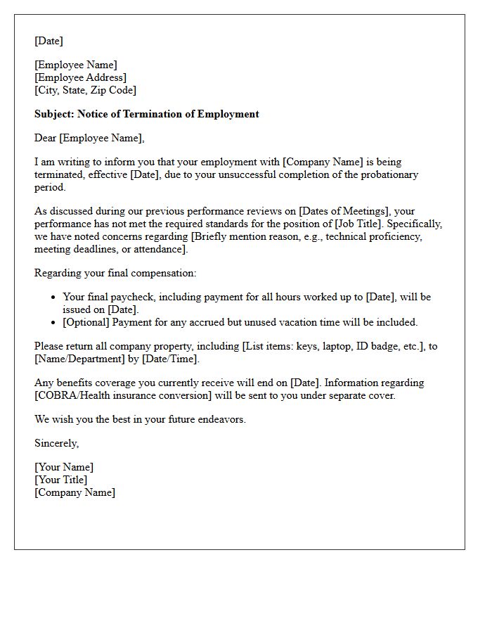 Notice Of Unsuccessful Probationary Period Termination Letter