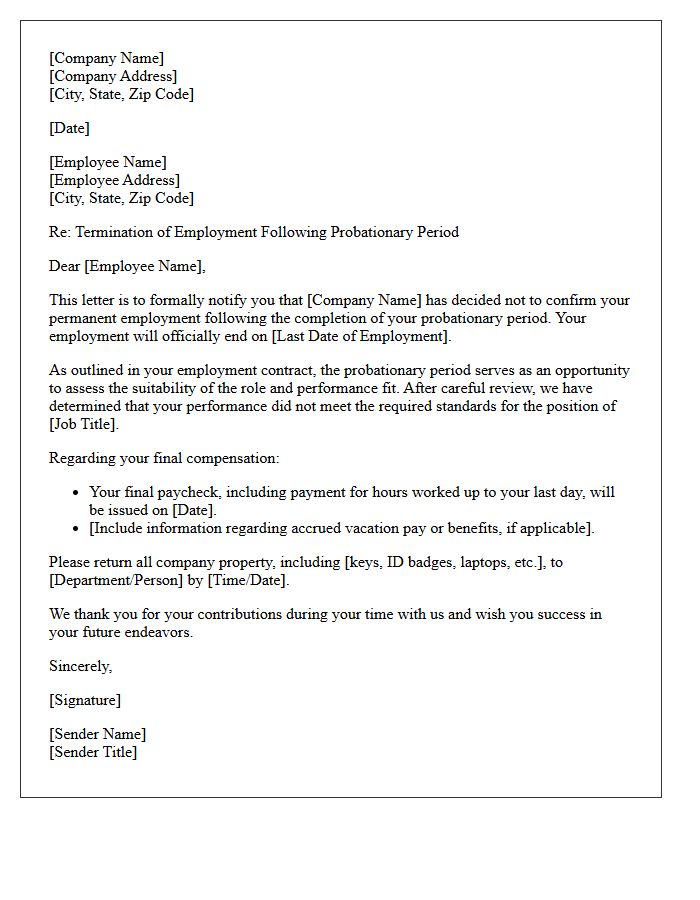 Employment Termination Following Probationary Period Letter