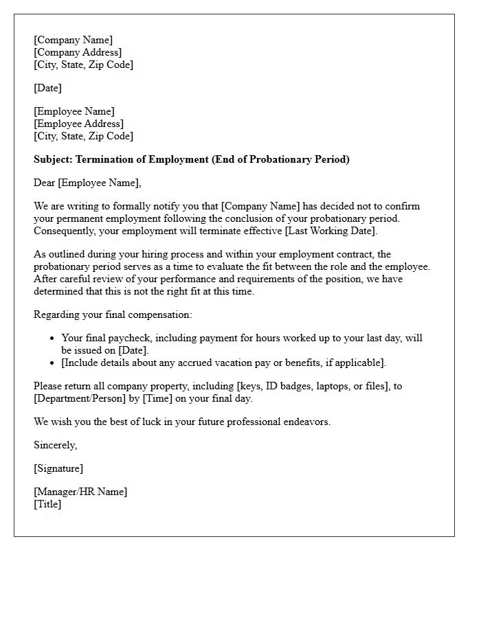 Conclusion Of Probationary Period Employment Termination Letter